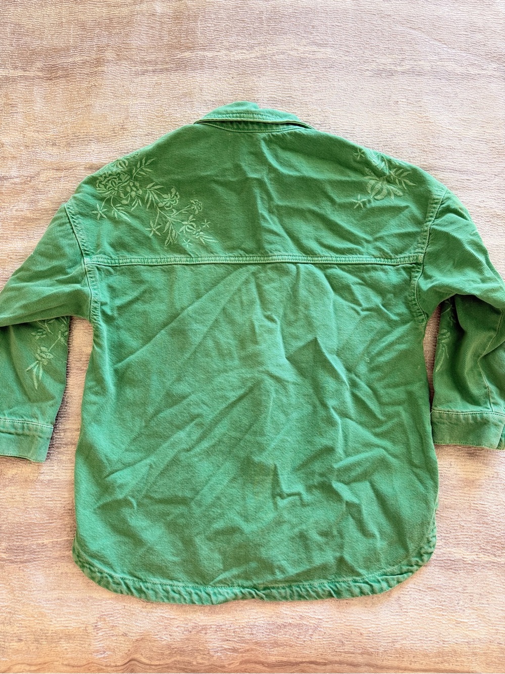 Zara Green Embroidered Snap-Front Denim Shirt Jacket Size 9-10 - Picture 11 of 12
